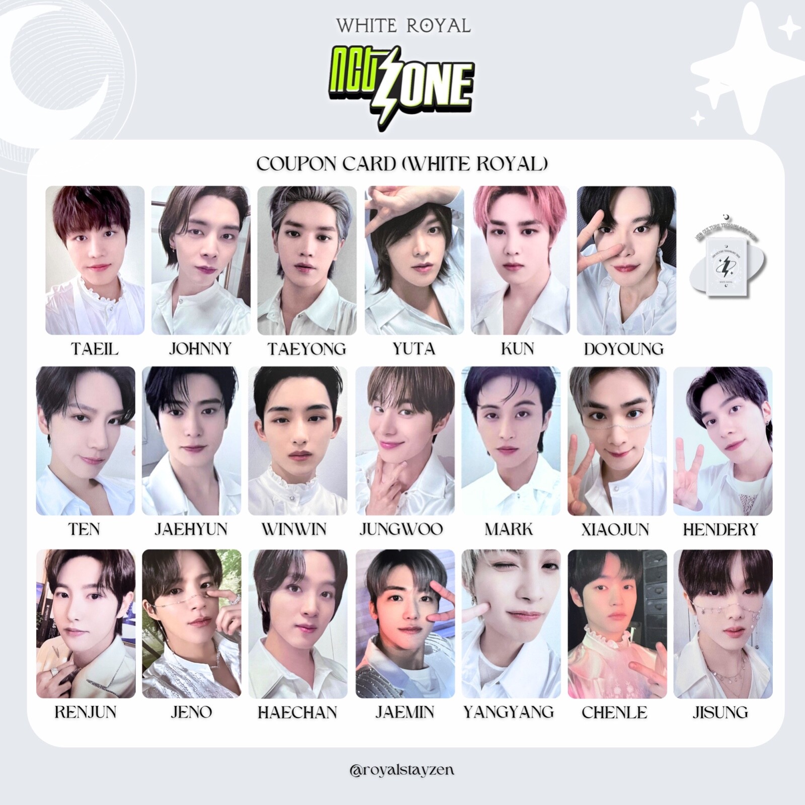 NCT ZONE WHITE ROYAL VER COUPON, SELFIE PHOTOCARD OFFICIAL NCT