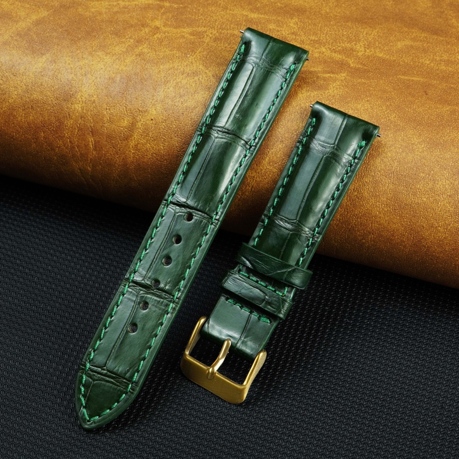 18mm Green Crocodile Leather Watch Strap Men Classic Watch band