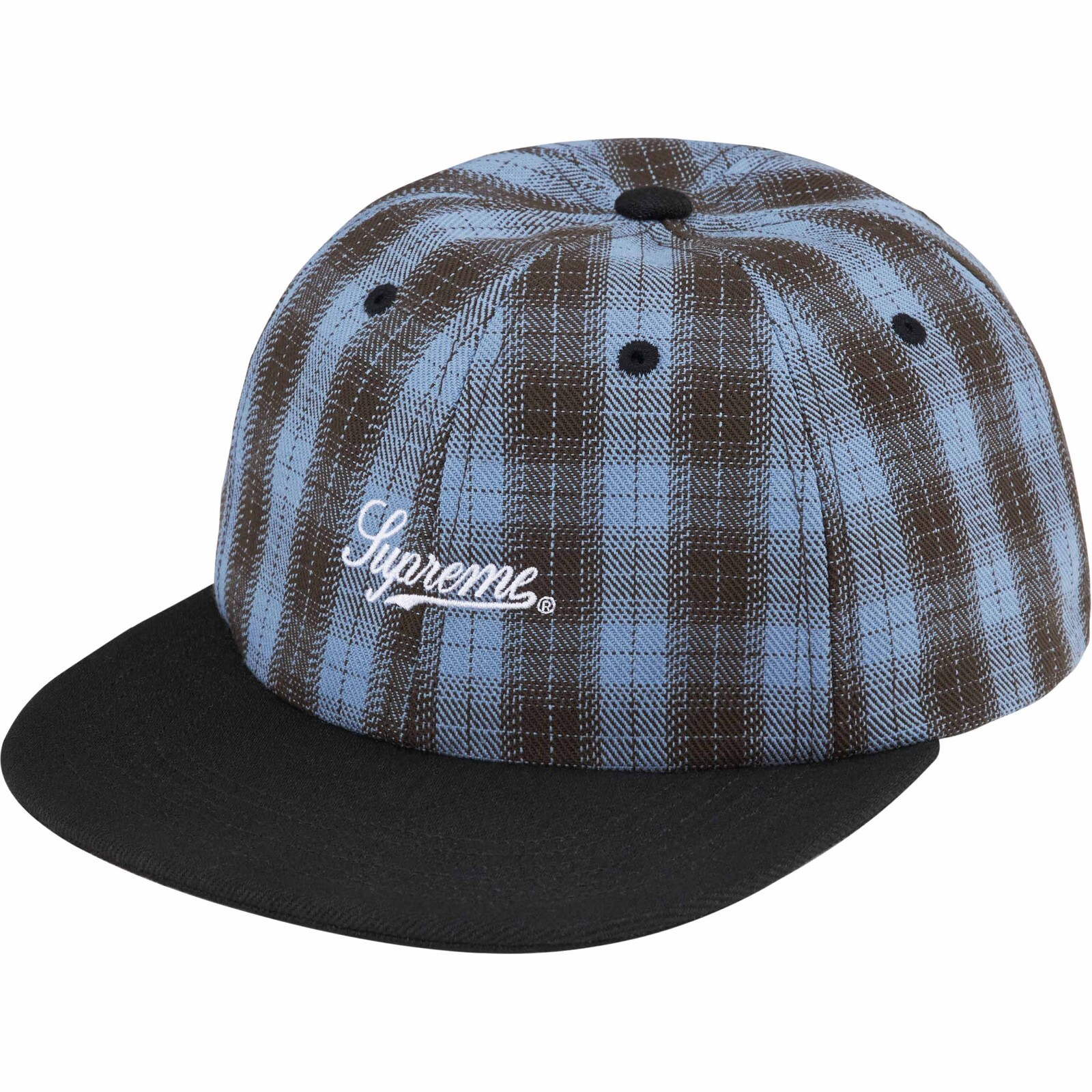 Supreme Script Logo 6-Panel Hat Cap - Blue Plaid - SS24 New