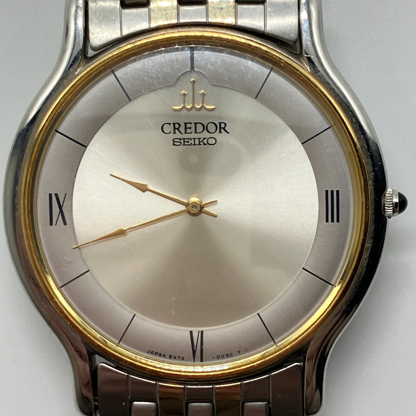 SEIKO 5A74-0020 CREDOR 18KT Bezel Men Quartz Watch Stainless Steel