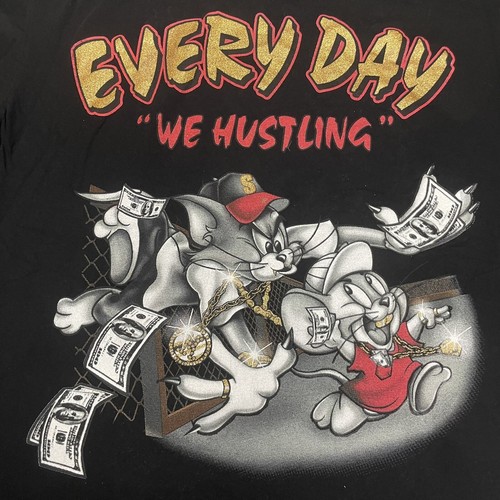 Y2K Bling T Shirt Tom Jerry Size 2XL Pimp Gangsta Rap Hustle Cash