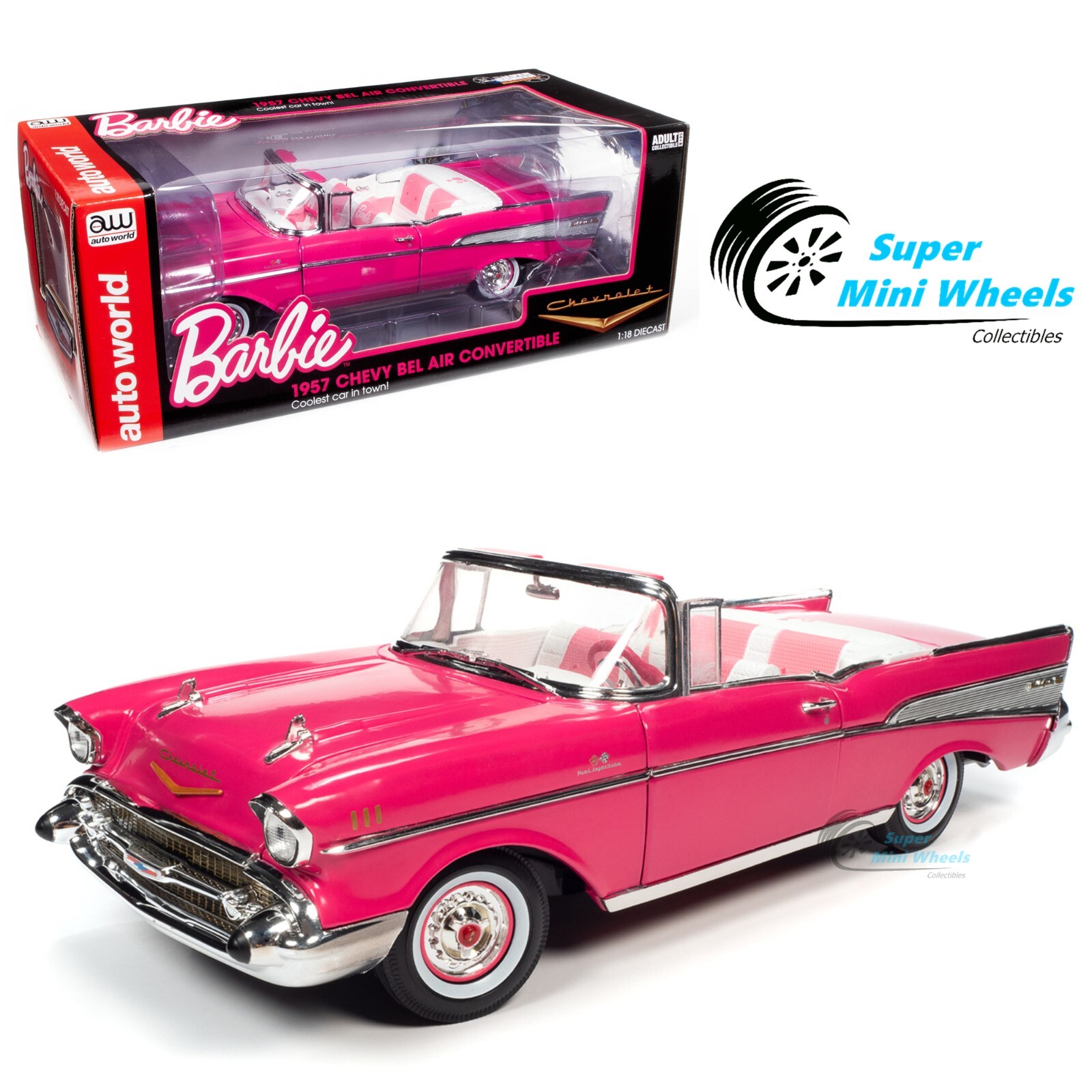 Auto World 1:18 - Barbie 1957 Chevrolet Bel Air Convertible – Pink