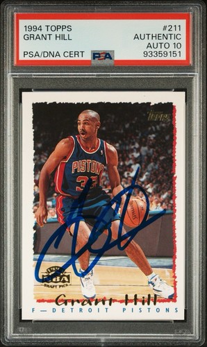 GRANT HILL #33 SIGNED 1994 TOPPS ROOKIE BASKETBALL CARD PSA AUTO