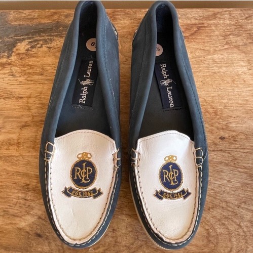 RALPH LAUREN POLO Vtg 80s Nautical Blue White Crest Loafer Deck