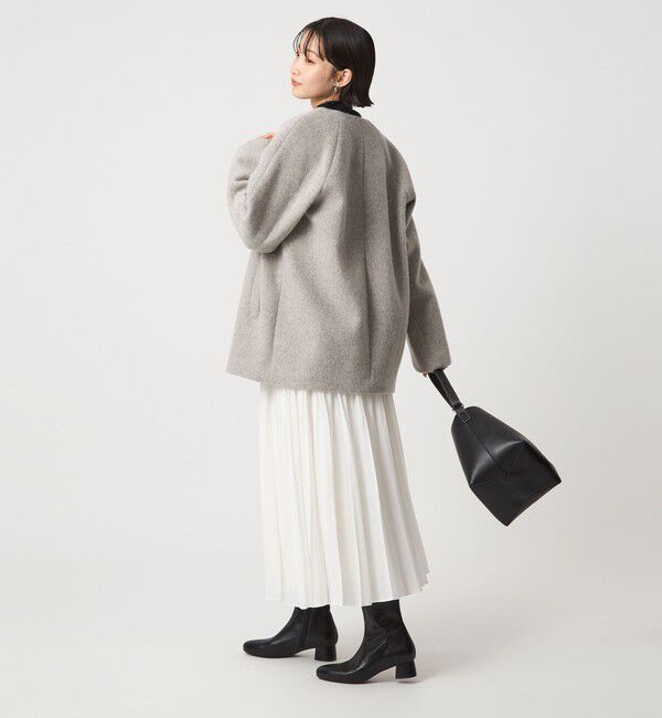 size SHORTあり］アンゴラビーバー ノーカラー ミドル コート（UNITED