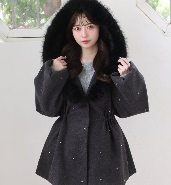 フードフェイクファービジューミドルコート｜ルミネのファッション通販