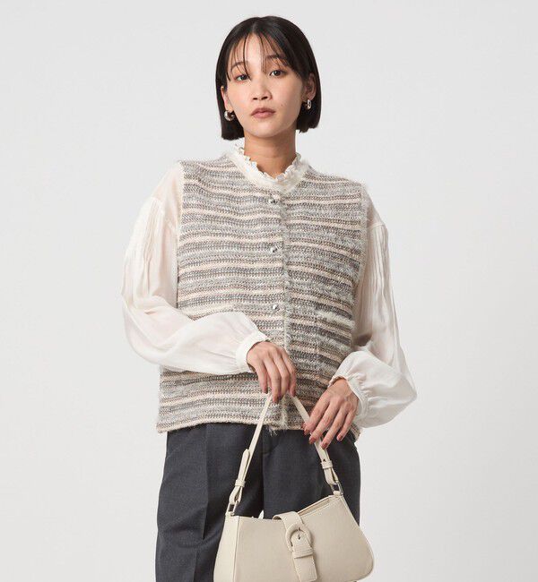 メッシュベロアエンブロイダリー ラッフルカフスブラウス（Ballsey