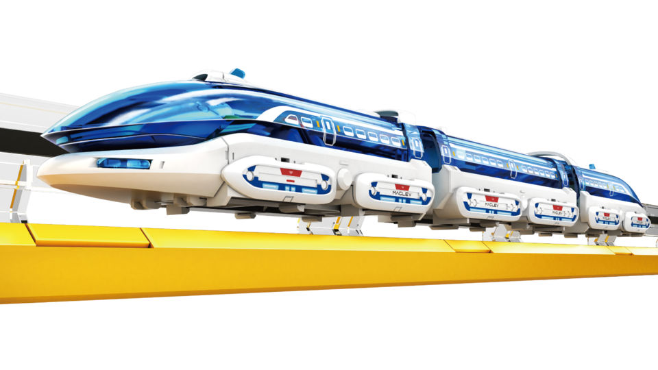 磁力で浮かんで疾走する模型でリニアモーターカーの原理を学習できる