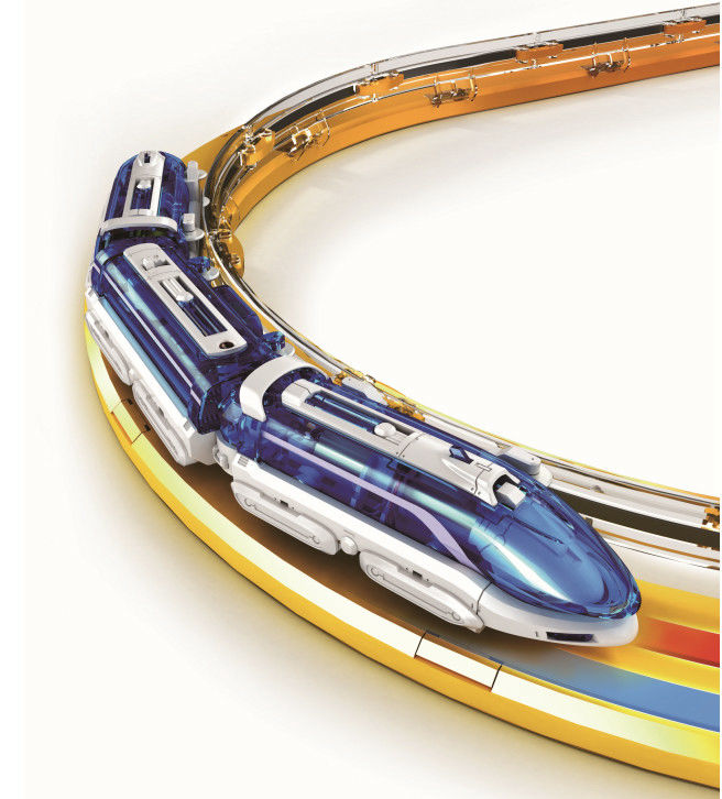 磁力で浮かんで疾走する模型でリニアモーターカーの原理を学習できる