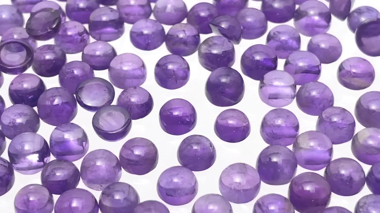 動画】宝石質アメジストAAA- ラウンド カボション4×4mm 10個 - 天然石
