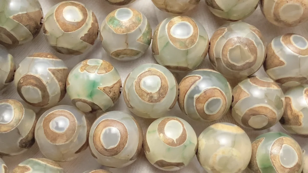 三眼天珠（さんがんてんじゅ） ラウンド12mm グリーン×ブラウン 1連