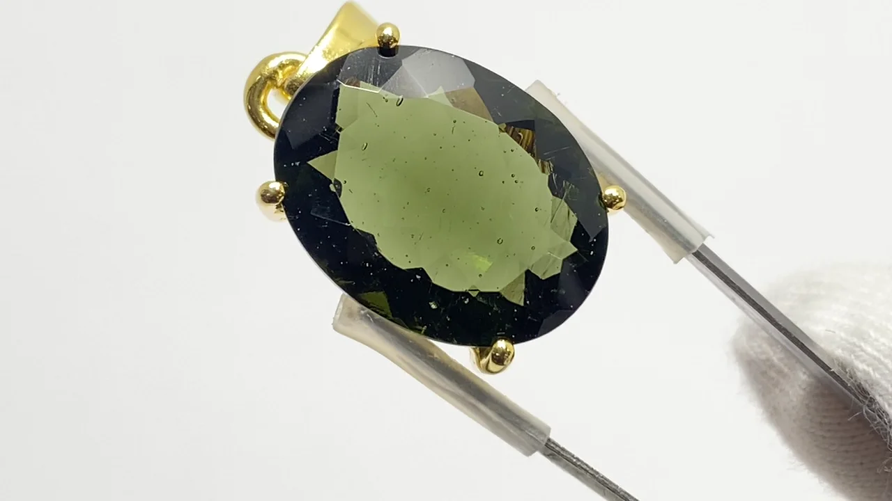 動画】【1点もの】モルダバイトAAA ファセットカットペンダントトップ