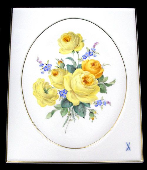 希少】マイセン 陶板 プラーク イエローローズ バラ Meissen 自然主義