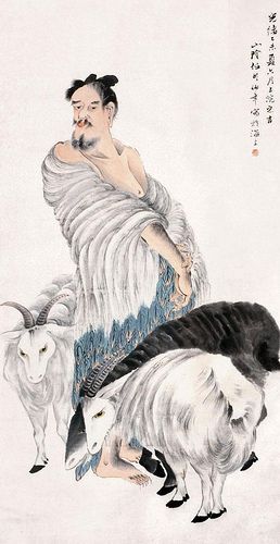 中国アンティーク「蘇武牧羊」壁掛け