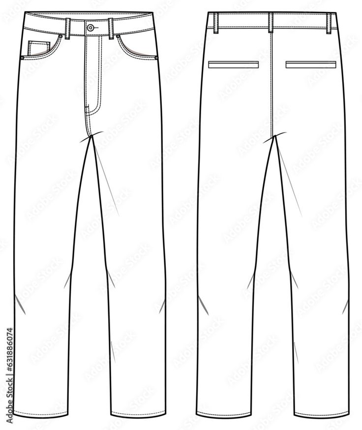 Men's Casual chino trouser pant front and back view flat sketch