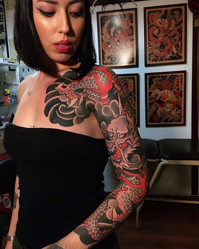 Japanese tattoo sleeve by @horihana. #japaneseink #japanesetattoo