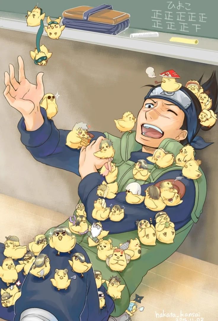 うみのイルカ イルカ先生にひよこ乗っけた - 巽堂のイラスト - pixiv