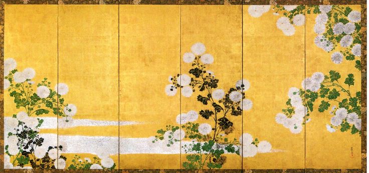 尾形光琳 菊図屏風 Korin Ogata | アジアのアート, 日本画, 花 描き方