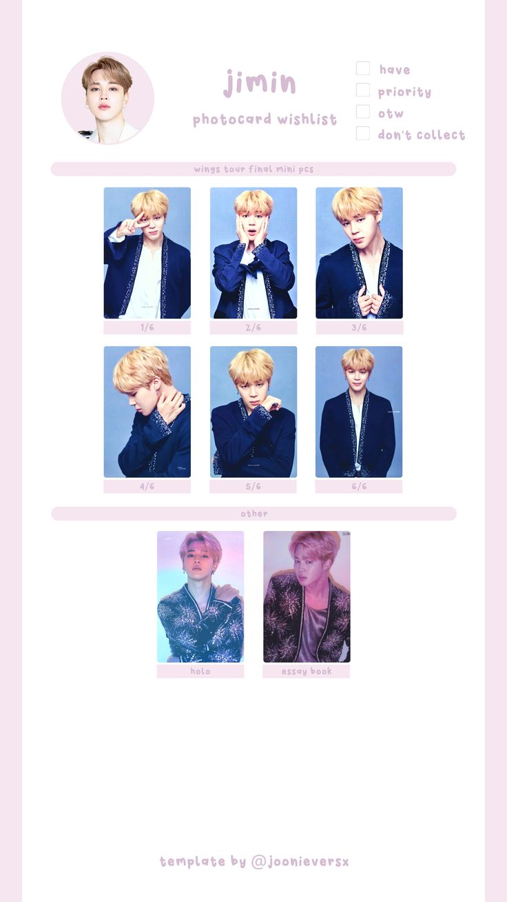 bts jimin wings tour the final mini photocard wishlist template