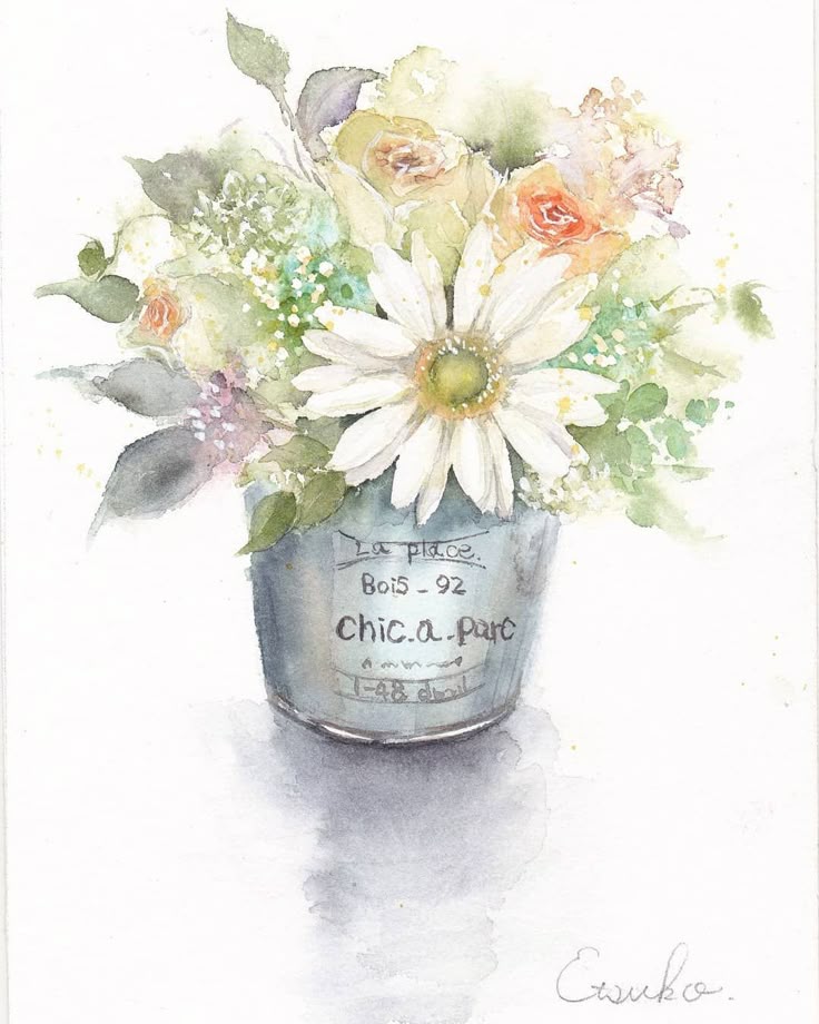 Fujico 水彩画 花瓶の花 Fujico 水彩画 花瓶の花 花瓶の花 水彩画