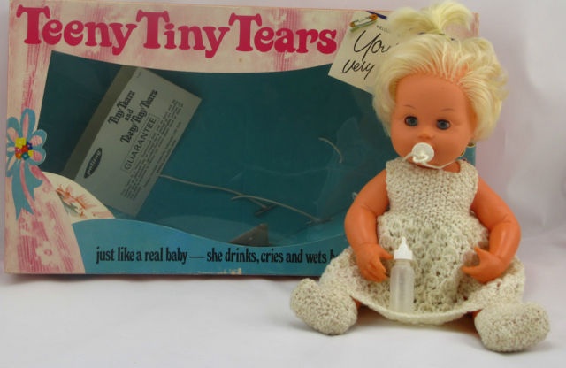 Teeny tiny tears we had these, they cried and wee'd My Sister