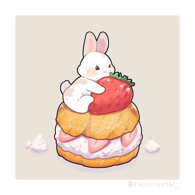 イラスト: Cute Bunny on Strawberry Pastry