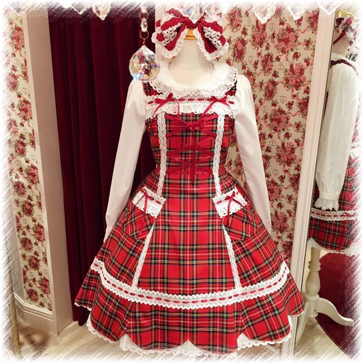 タータンチェック裾スカラップジャンパースカート❤︎人気のエンジ