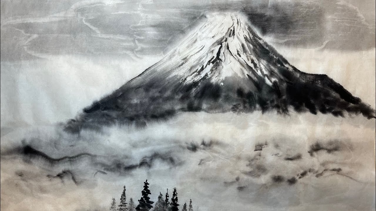 水墨画】富士山を描く - YouTube