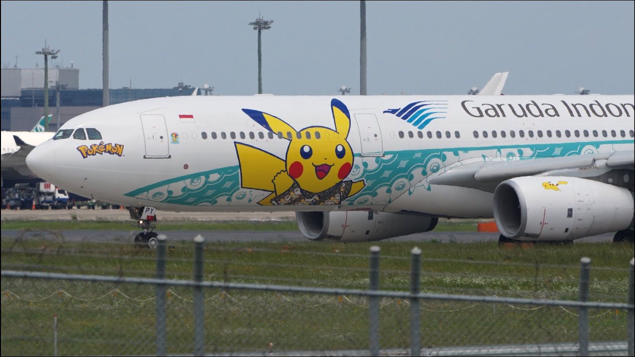 Garuda Indonesia Pikachu Jet Airbus A330-300 PK-GPY Landing and