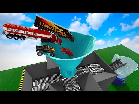 Cars Going To The Shredding Plant Through The Blending Funnel