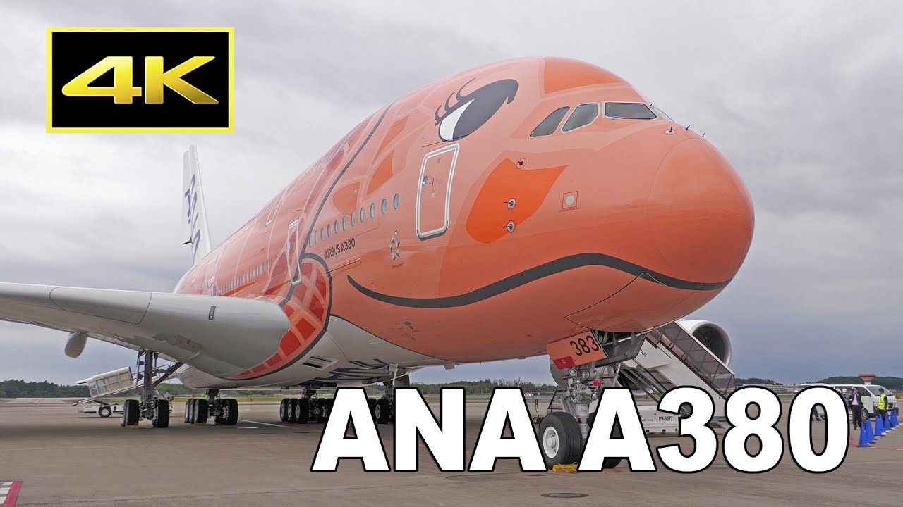 4K] Landing and Close-up : ANA Airbus A380 [JA383A] at Narita