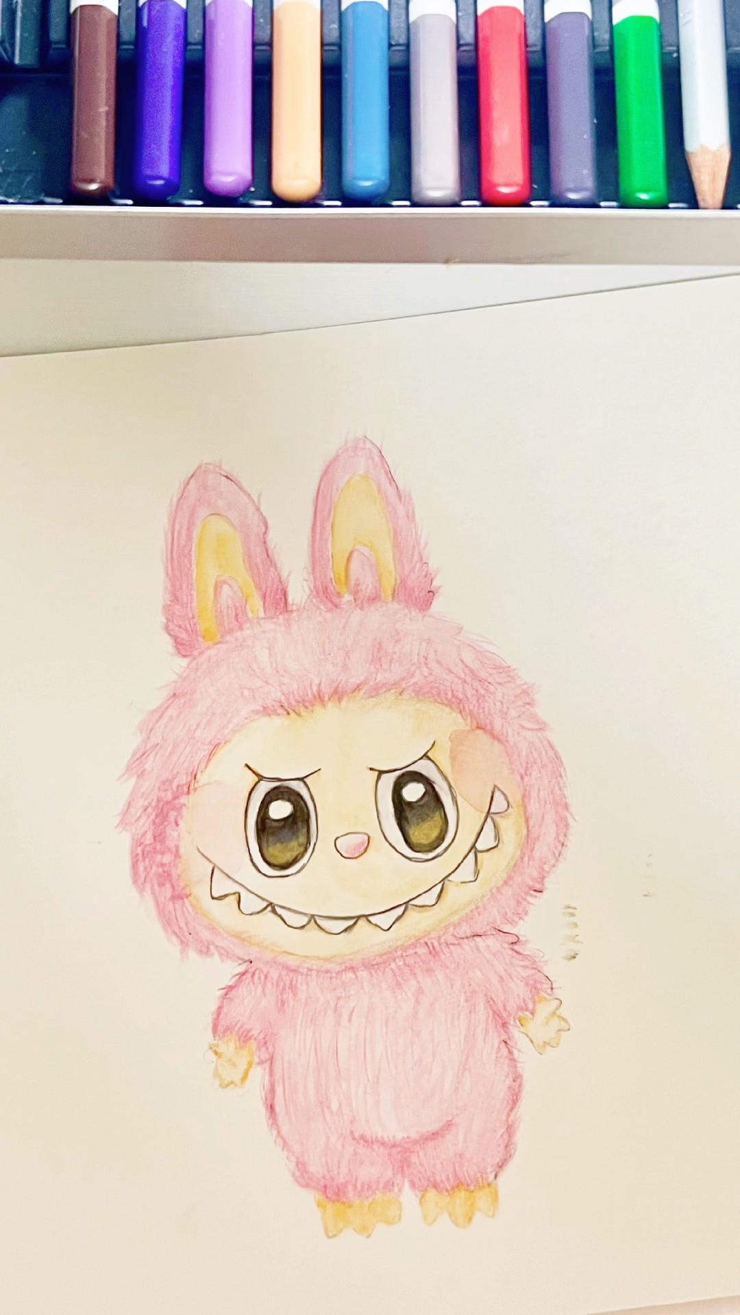 簡単♡ラブブの描き方#イラスト #ラブブ #水彩色鉛筆#描き方 #Shorts