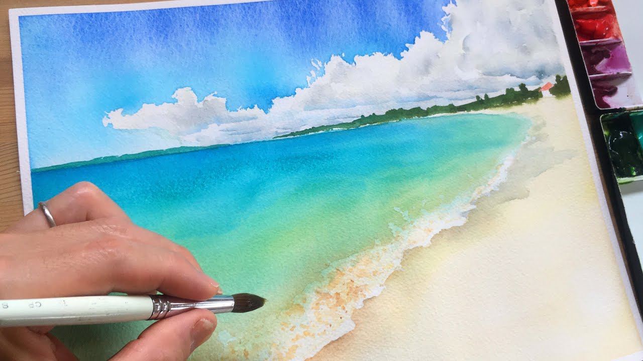 A must-see for watercolor beginners] How to paint beautiful oceans