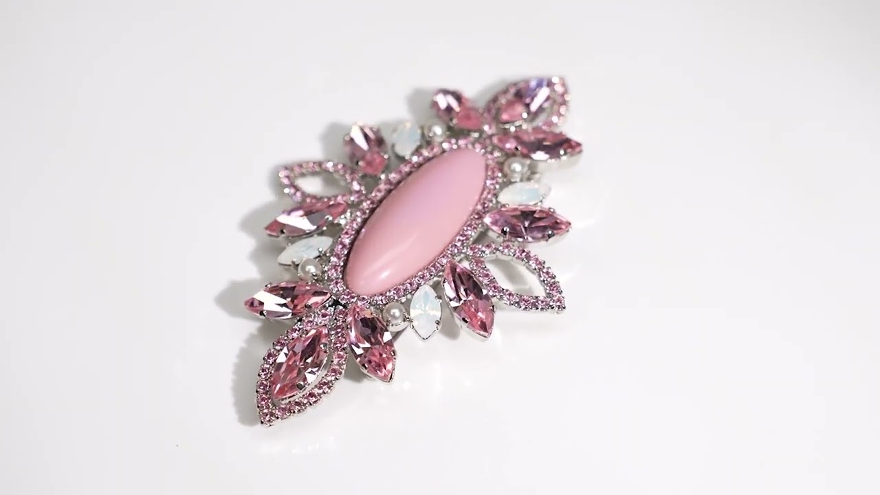 ブローチ ボヘミアングラス ラインストーン パール ピンクホワイト
