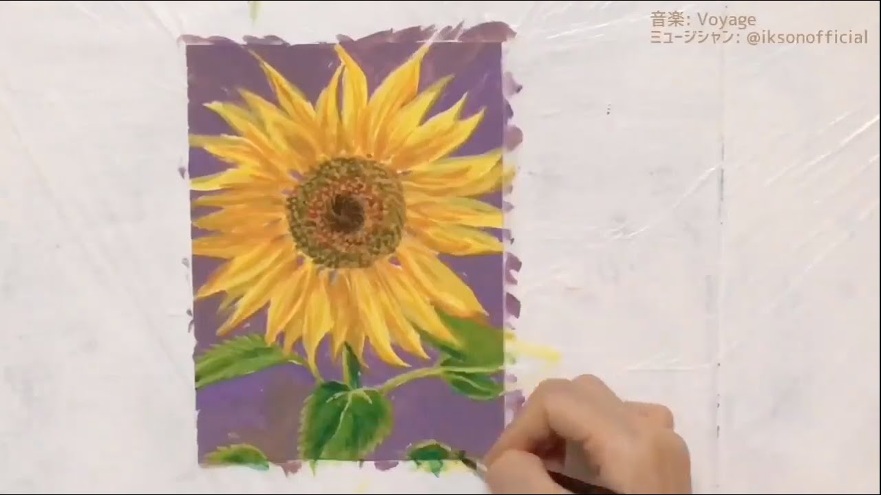 アクリル画】ひまわりを描くIt paint sunflower by acrylics on paper