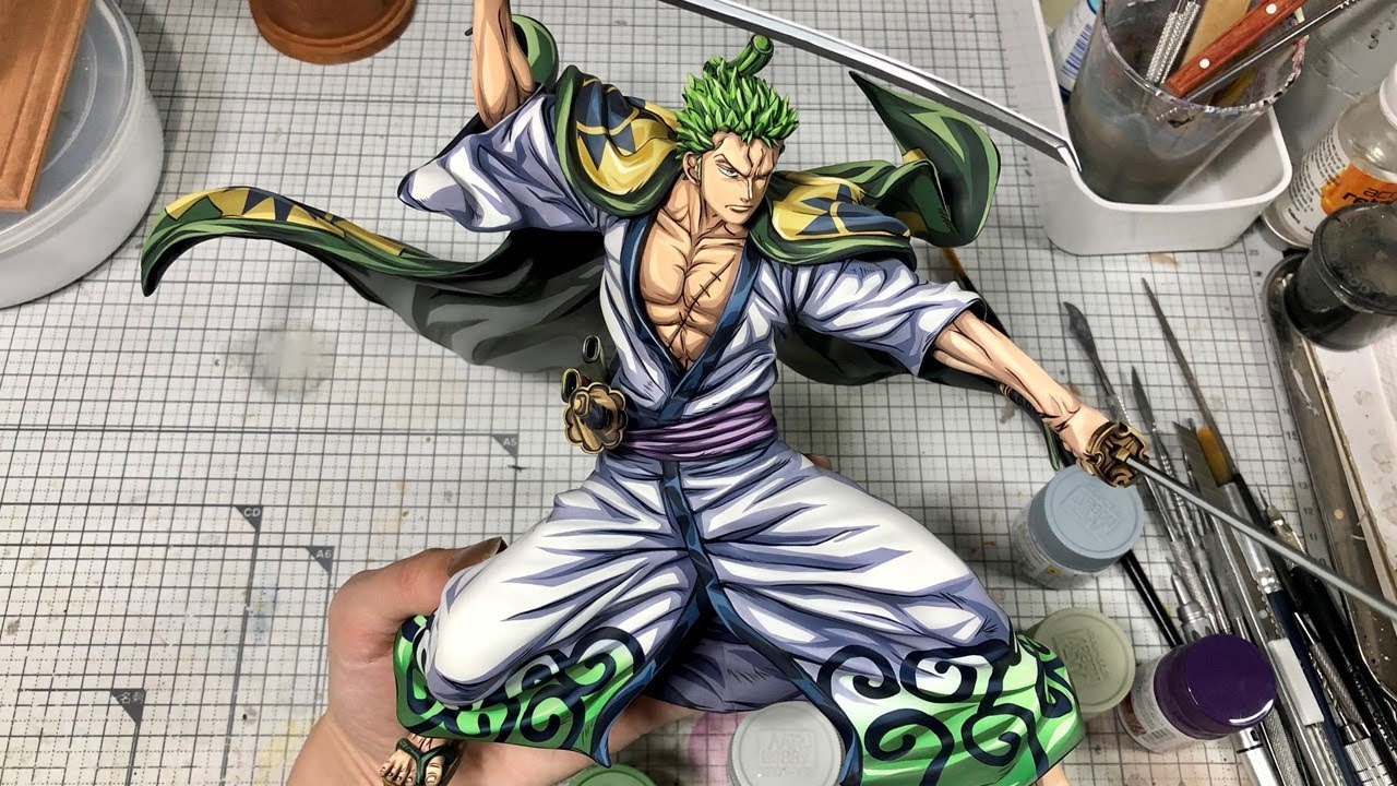 One Piece] P.O.P Zoro Juro Paint the figure with a brush - YouTube