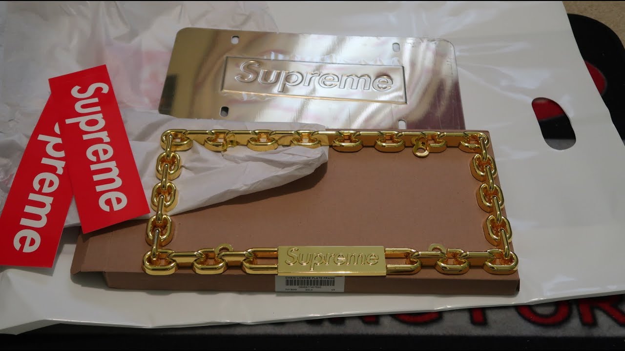 Supreme FW18 Week 7 Pickup/Unboxing Gold Chain License Plate Frame