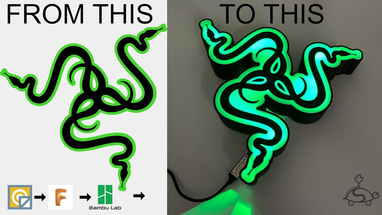 Razer Logo 3D Printed LED Lamp by Shurdle3D - Start to Finish