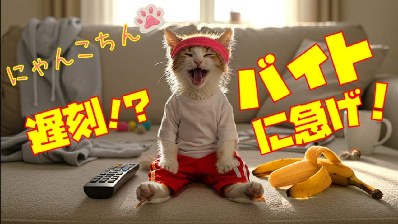 Almost late!? Nyankochin's hectic morning part-time job - YouTube