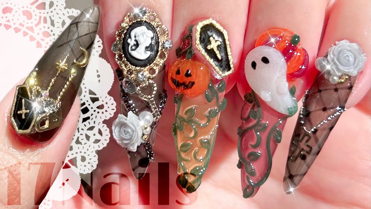 ハロウィンネイル🎃暗闇で光るバラのパーツ🌹チップのオフのやり方から