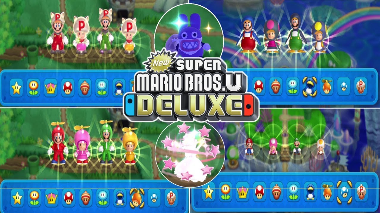 New Super Mario Bros U Deluxe All Power Ups(4 players) - YouTube