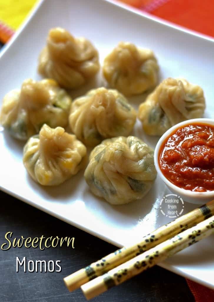 Sweet Corn Spring Onion Momos | Corn Momo Recipe - Cooking From Heart