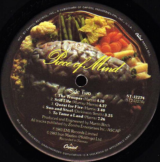 Iron Maiden Piece Of Mind First Year Pressing 1983 US Capitol