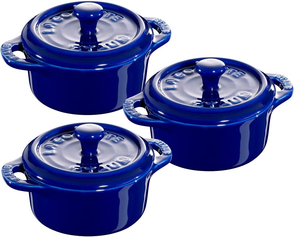 STAUB Ceramic Mini Round Casserole, Cocotte Set, 3-piece, Dark