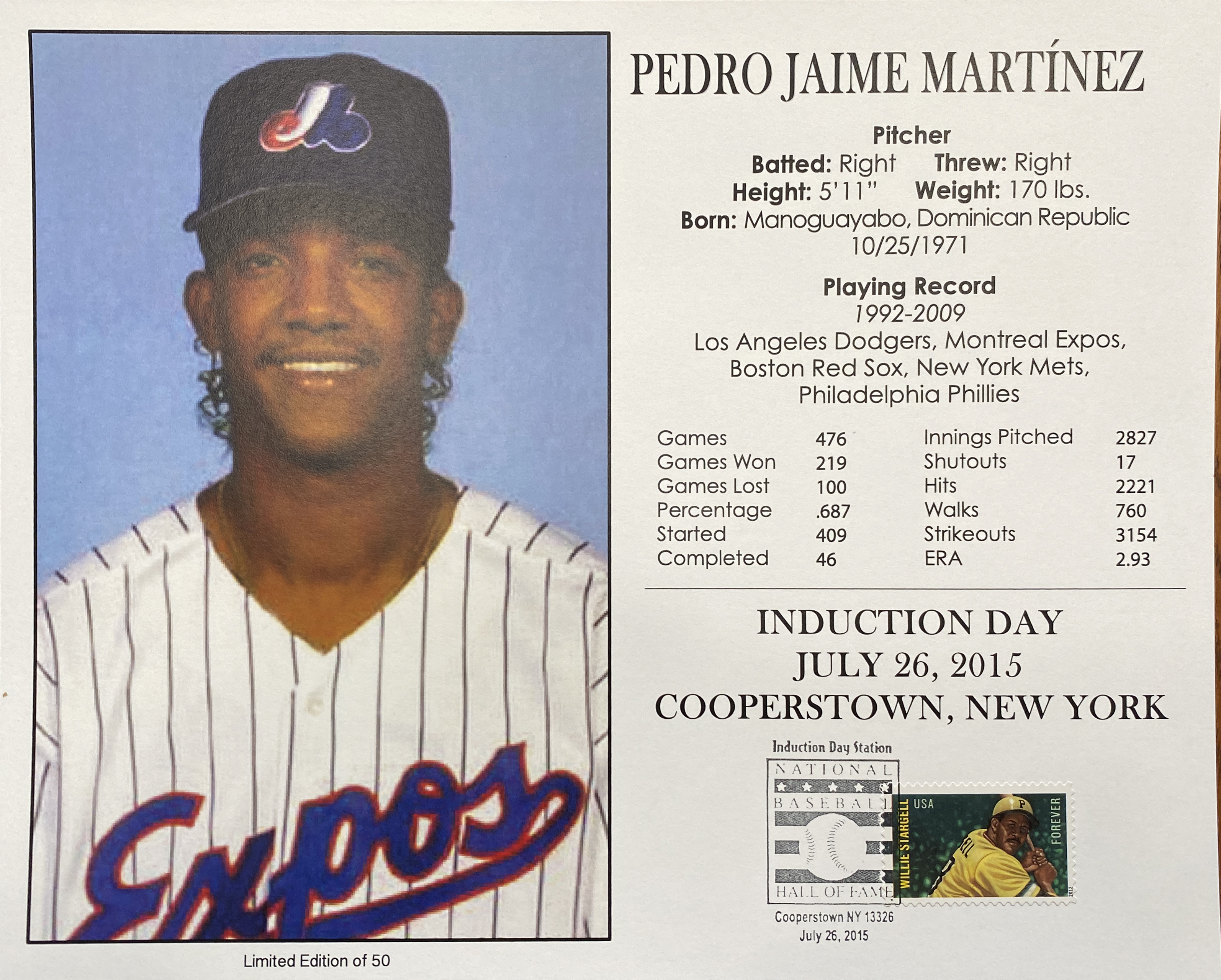 Pedro Martinez – Postmarked Limited Edition Induction Style Card