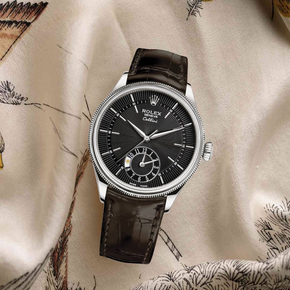 Rolex Cellini Dual Time 50529-0010 | Black Dial White Gold