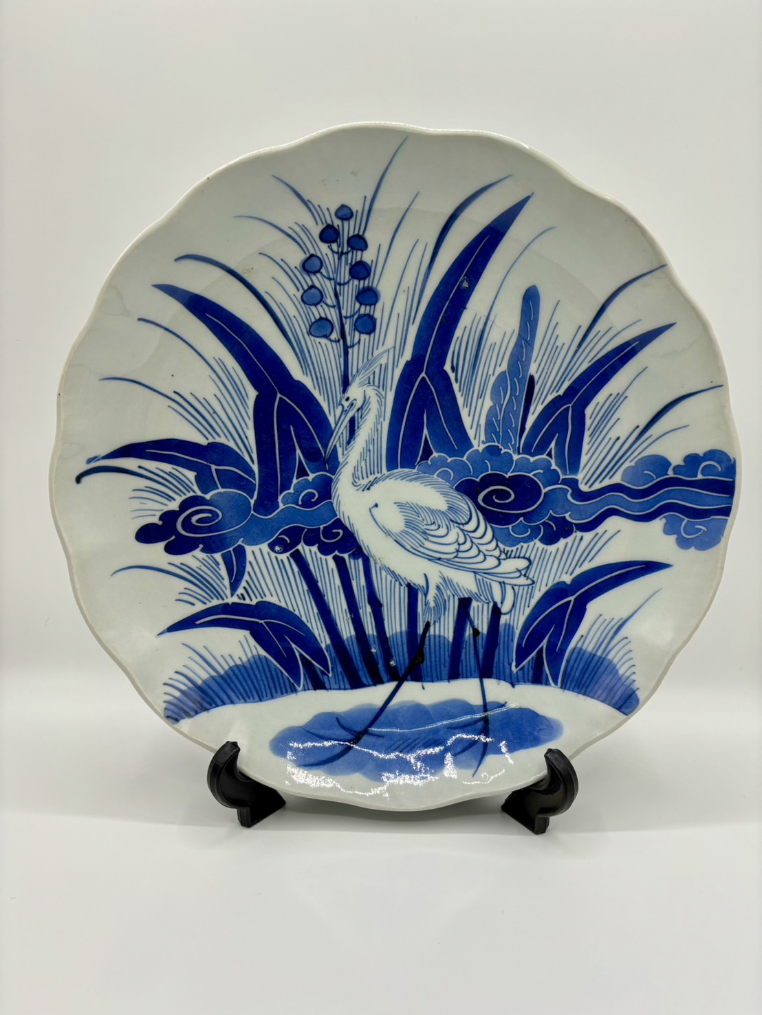 後期伊万里 志田窯大皿 染付沢瀉に鷺文大皿 - 古美術 美養