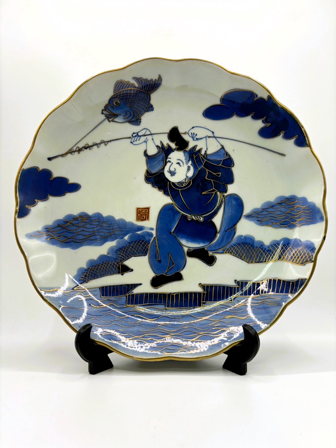 後期伊万里 志田窯大皿 色絵染付恵比寿文大皿 - 古美術 美養