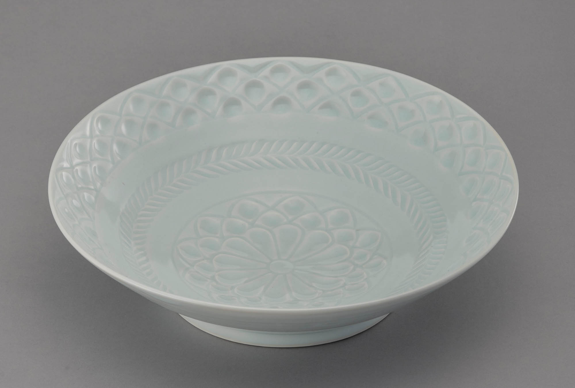 阿部眞士造染付丸文長方面取陶筥 共箱 新品?未使用? 阿部眞士造染付