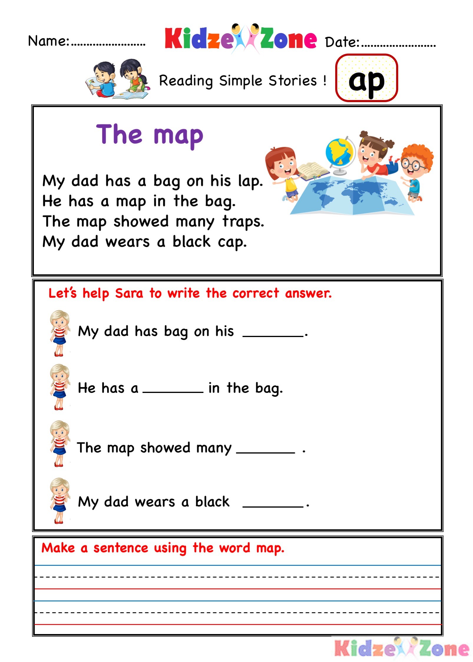 ap word family comprehension worksheet - KidzeZone